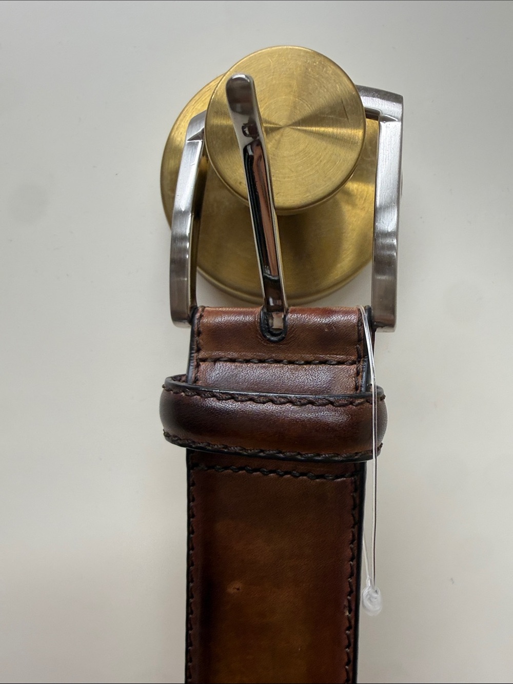 Magnanni Brown Leather Belt with Silver Buckle and Gold Tone Accent